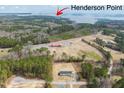 Aerial view of property surrounded by trees near Henderson Point at 248 Dutches Ln, Henderson, NC 27537