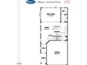 First floor floorplan of the Blayre, featuring a great room, kitchen, dining area, and 2-car garage at 160 Kobus Ct, Garner, NC 27529