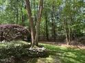 Secluded backyard featuring mature trees and lush green lawn surrounded by natural wooded views at 81517 Alexander, Chapel Hill, NC 27517