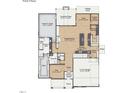 First floor blueprint featuring an owner's suite, kitchen, Gathering room, laundry, flex area and two-car garage at 74 Alex Farm Ct # 22, Zebulon, NC 27597