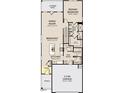 Detailed first-floor plan featuring open kitchen, Gathering room, primary bedroom, and a two-car garage at 1511 Malcus Ct # 64, Fuquay Varina, NC 27526