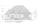 Detailed front elevation architectural drawing showing stone accents and window placements at 249 High Ridge Ln, Pittsboro, NC 27312
