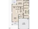 Detailed floor plan showcasing the layout of a three-bedroom home with an open kitchen and two-car garage at 127 N Keatts Winner Ct, Wilson's Mills, NC 27520