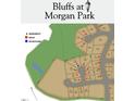 A community map of Bluffs at Morgan Park with lot numbers and acreages at 301 Martingale Dr, Holly Springs, NC 27540