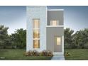 Rendering of a modern two-story home with a gray brick facade, gray siding and large windows at 95 Parkland Dr, Pittsboro, NC 27312