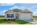 Attractive single-story home with gray siding, a two-car garage, and a lush green lawn at 195 Hawksmoore Ln, Lillington, NC 27546