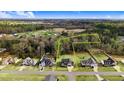 Beautiful aerial view of the home surrounded by lush greenery and other houses at 147 Everwood Dr, Four Oaks, NC 27524