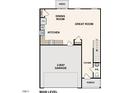 Floor plan showcasing an open concept living space, including a 2-bay garage, kitchen, and dining area at 125 Ferry Ct, Rocky Mount, NC 27804