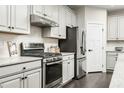 The kitchen features stainless steel appliances and stylish cabinetry, perfect for cooking enthusiasts at 549 Freedom Trail Dr, Willow Springs, NC 27592