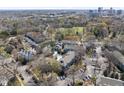 This aerial view showcases a neighborhood with mature trees and a beautiful skyline in the background at 1121 Parkridge Ln # 207, Raleigh, NC 27605