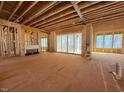 Unfinished living room showcases an open-concept design with sliding glass doors to provide natural light at 2957 Wexford Pond Way, Wake Forest, NC 27587