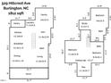 Layout of 529 Hillcrest Ave Burlington, NC; details the measurements and layout of each room, spanning across two floors at 529 Hillcrest Ave, Burlington, NC 27215