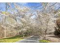 A tree-lined driveway leading to a beautiful home, creating a picturesque entrance at 6452 Therfield Dr, Raleigh, NC 27614
