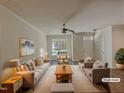 Bright, virtually staged living room with hardwood floors and neutral décor at 11700 Coppergate Dr # 105, Raleigh, NC 27614