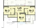 Upper-level layout featuring a loft and bedrooms 2, 3, and 4, complete with bath placements at Lot 21H Good Shepherd Trl, Spring Hope, NC 27882
