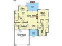 Layout showing the kitchen, great room, Primary bedroom, and garage on the main level at Lot 21H Good Shepherd Trl, Spring Hope, NC 27882
