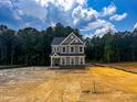 New construction home with a blue sky backdrop highlighting the lush, tree-filled surroundings at 452 Duncan Creek Rd # 156, Lillington, NC 27546