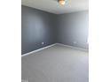 Neutral bedroom features gray walls, light carpet, bright overhead lighting, and a single window at 5016 Gailardia Dr, Zebulon, NC 27597