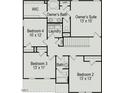 Upstairs floor plan featuring four bedrooms, two baths, laundry, and owner's suite with walk-in closet at 144 E Victory View Ter # 66, Smithfield, NC 27577