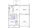 First floor layout featuring kitchen, Gathering room, guest bedroom and two car garage at 70 Cordoba Dr, Franklinton, NC 27525