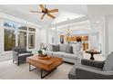 Bright, airy living room with vaulted ceilings, neutral colors, and comfortable seating arrangement at 1021 Reaves Dr Dr, Chapel Hill, NC 27516