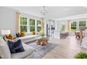 Bright, open living area with large windows, hardwood floors, and modern decor leading to a kitchen at 1247 Hammond Dr, Mebane, NC 27302