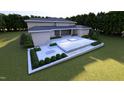 Rendering of a modern backyard featuring a pool, fire pit and landscaped areas perfect for entertaining at 1216 Barcroft Pl, Raleigh, NC 27615