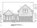 Detailed architectural drawing of a two-story home showcasing the front elevation and design elements at 771 Old Station Pointe, Angier, NC 27501