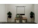 Charming entryway with stylish decor, including plants, a bench, decorative pillows, and storage baskets at 901 Jasper Mine Trl, Raleigh, NC 27610