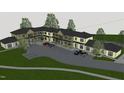 A rendering shows the building's roofline and parking on a grassy lot at 110 Bellamy Ln # 107, Chapel Hill, NC 27516