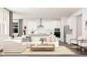 Bright, open-concept living room and kitchen featuring modern furnishings, stainless appliances, and natural light at 425 Cresting Wave Dr, Wake Forest, NC 27587