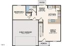 Open-concept floor plan showcasing kitchen, great room, garage, and bedroom layout at 5010 Harrier Dr, Snow Camp, NC 27349