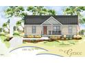 Illustration of a cozy single-story home featuring a covered porch, professional landscaping, and inviting curb appeal at 129 Grace Pond Ave, Benson, NC 27504