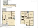 Floor plan showcases layout of first and second floors, including bedrooms, kitchen, and living spaces at 1304 Hazelnut Ridge Ln, Knightdale, NC 27545