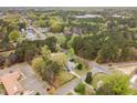 Aerial view of a property surrounded by lush trees in a quiet neighborhood with nearby amenities at 201 E End Ave, Durham, NC 27703