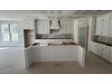 Spacious kitchen featuring white cabinets, a large island, and a door to the pantry at 125 Summerlin Dr, Clayton, NC 27527