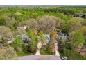 Beautiful aerial view of the neighborhood with mature trees and a private pool at 2868 Anfield Rd, Raleigh, NC 27606