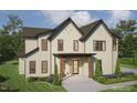 Render of a two-story brick home with a covered front porch, black trim, and professional landscaping at 1116 Kimberly Dr, Raleigh, NC 27609