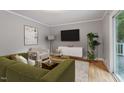 Cozy living room with a modern aesthetic, features a TV and deck access at 1615 Malta Ave, Raleigh, NC 27610