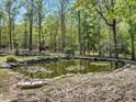 Scenic pond surrounded by rocks and lush vegetation, offering a tranquil outdoor space at 363 Dublin Dr, Sanford, NC 27330