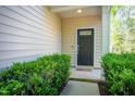 Charming entryway with a black front door, lovely greenery, and neutral siding for a welcoming appeal at 3303 Silver Star Dr, Durham, NC 27713