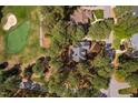 Aerial view of the home and golf course, showcasing the lush green landscaping, trees, and neighborhood at 101 Preston Arbor Ln, Cary, NC 27513
