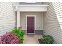 Charming front entrance featuring a recessed porch, brick accents, and a colorful garden at 41 Willow Green Dr, Clayton, NC 27527