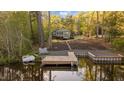 Picturesque lakefront property featuring a private dock and lush green surroundings at 775 Sagamore Dr, Louisburg, NC 27549
