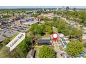 Aerial view shows the property's location relative to downtown and the Golden Belt district at 730 Hopkins St, Durham, NC 27701