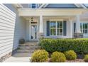Close-up of the welcoming front porch with stone steps and white columns at 1101 Sky Wave Trl, Raleigh, NC 27603