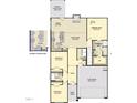 Detailed floor plan showcasing the layout of the home, including bedrooms, kitchen, and garage at 90 Malbec Way, Youngsville, NC 27596