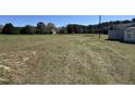 Side yard featuring a large grassy area with an outbuilding at 1278 Valley Ct, Zebulon, NC 27597