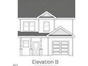 Blueprint elevation of a two story home with a one car garage and covered porch at 338 Bluejay St, Clayton, NC 27520