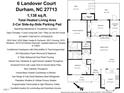 Detailed floor plan showcasing the layout of the 1,138 sqft home in Durham, NC at 6 Landover Ct, Durham, NC 27713